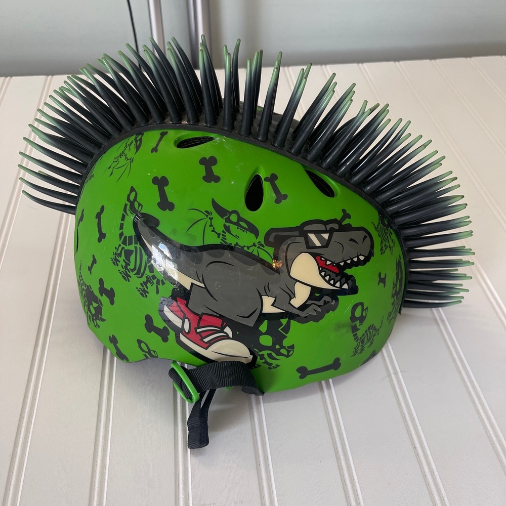 Raskullz Rad-A-Saurus Rex Mohawk Kids Bike Helmet Green Black XS Toddler 3+